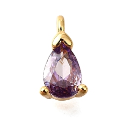 Средний Фиолетовый Латунные микро проложить кубического циркония подвески, без кадмия, без никеля и без свинца, слезинки, реальный 18 k позолоченный, средне фиолетовый, 9.5x5x4 мм, отверстие : 1.4 мм