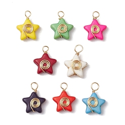 Light Gold Подвески в форме звезды-вихря из окрашенной синтетической медной проволоки бирюзового цвета, разноцветные, золотой свет, 15~15.5x12x5 мм, отверстие : 2.5 мм