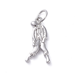 Real Platinum Plated Brass Pendants, Long-Lasting Plated, Human, Real Platinum Plated, 17x9x2mm, Hole: 3.6mm