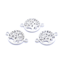 Platinum Brass Micro Pave Cubic Zirconia Links, Clear, Flat Round with Tree of Life, Platinum, 12.5x18x2mm, Hole: 1mm