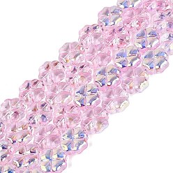 Pearl Pink Baking Paint Electroplate Transparent Glass Beads Strands, Four Leaf Clover, AB Color Plated, Pearl Pink, 10x10x4.5mm, Hole: 0.7~0.9mm, about 73~86pcs/strand, 29.72~35.63 inch(75.5~90.5cm)