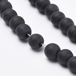 Black Transparent Glass Beads Strands, Frosted, Round, Black, 8mm, Hole: 1.5mm, about 42pcs/strand, 11.8 inch