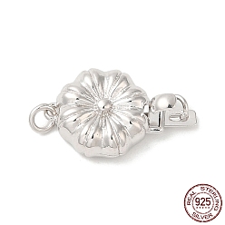 Платинированный Родиевое покрытие 925 застежки для коробок из стерлингового серебра, 1 нитей, 1-луночное, цветок с печатью 925, Реальная платина, 16x10x4 мм, отверстие : 1.5 мм