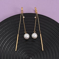 Настоящее золото 18K 304 серьги-кольца из нержавеющей стали с акриловым искусственным жемчугом, круглый с палкой, ионное покрытие (ip), реальный 18 k позолоченный, 83.5x13.5 мм