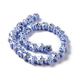 Cornflower Blue Handmade Porcelain Ceramic Beads Strands, Famille Rose Style, Star with Evil Eye, Cornflower Blue, 10.5x11x8mm, Hole: 3mm, about 32pcs/strand, 11.89~12.13 inch(30.2~30.8cm)