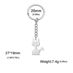 Нержавеющая Сталь Цвет Не тускнеет 304 брелок из нержавеющей стали, кошка, цвет нержавеющей стали, 2.7x1.9 см