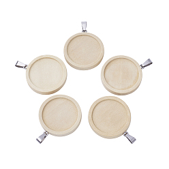 Цвет Древесины Деревянная подвеска кабошон настройки, подвесная база, фурнитура из нержавеющей стали , цвет нержавеющей стали, burlywooden, 34x30x5 мм, отверстие : 8x3 мм, лоток : 25 мм