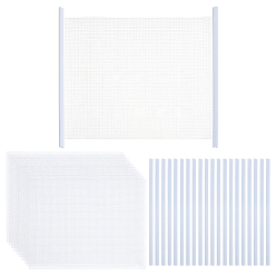 Белый 10шт. прямоугольные пластиковые сетчатые холсты, для вышивания, изготовление акриловой пряжи, трикотажные и вязаные проекты, с 30шт. переплетными планками, белые, 345x267x1.5 мм, 10 шт