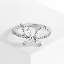 Прозрачный Кольца-манжеты из латуни с микропаве из кубического циркония в виде бабочки, платина, прозрачные, 11 мм, внутренний диаметр: 17~19 мм