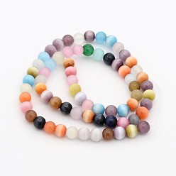 Mixed Color Cat Eye Beads, Round, Mixed Color, 6mm, Hole: 1mm, about 66pcs/strand, 14.5 inch/strand