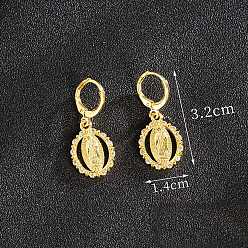 Кристалл Латунные серьги горный хрусталь обручем, овальные с рисунками " virgin mary", золотые, кристалл, 32x14 мм