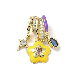 Цветок Латунные микро проложить кубического циркония подвески, с эмалью, золотые, цветок, 22 мм, отверстия: 3x8 мм / 3.5x5.5 мм