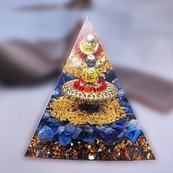 Средно-синий Генераторы энергии смолы оргонитовой пирамиды, чипсы из натурального лазурита рейки внутри для украшения стола домашнего офиса, светло-синий, 50x50x50 мм