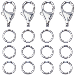 Серебро 4 шт. 925 застежки-лобстеры из стерлингового серебра и 20 шт. открытые соединительные кольца, серебряные, застежки: 9x6x3 мм, отверстие : 1 мм