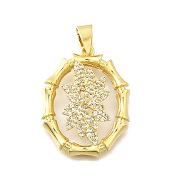Настоящее золото 18K Латунные микро проложить кубического циркония подвески, без кадмия и без свинца, овальные с листа, реальный 18 k позолоченный, 28x21.5x5 мм, отверстие : 3.5x6 мм