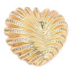 Настоящее золото 18K Латунные микропаве прозрачные подвески с фианитом, без кадмия и без свинца, сердце прелести, реальный 18 k позолоченный, 29x30.5x10.5 мм, отверстие : 4x2 мм