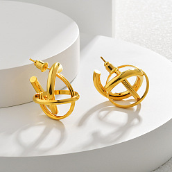 Настоящее золото 22K Латунь серьги, круглые, реальный 22 k позолоченный, 27x21.5 мм