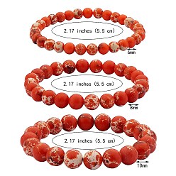 Sienna 3Pcs 3 Size Synthetic Imperial Jasper Round Beaded Stretch Bracelets Set, Gemstone Jewelry for Women, Sienna, Inner Diameter: 2-1/8 inch(5.5cm), Beads: 6~10mm, 1Pc/size