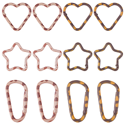 Mixed Color 12Pcs 6 Styles Alloy Spring Gate Rings, Mixed Color, 41.5~56x29.5~45x4mm, 2pcs/style