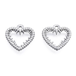 Stainless Steel Color Non-Tarnish 201 Stainless Steel Pendants, Heart, Stainless Steel Color, 15x15.5x1.5mm, Hole: 1.4mm
