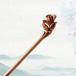 Цветок Деревянные палочки для волос, винтажные декоративные аксессуары для волос, песчаный коричневый, 180 мм