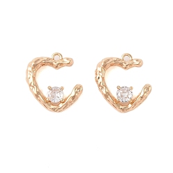 Настоящее золото 18K Подвески из латуни с прозрачным стеклом, шарма сердца, реальный 18 k позолоченный, 15x14x3.5 мм, отверстие : 1.4 мм