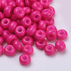 Deep Pink Baking Paint Glass Seed Beads, Round, Deep Pink, 4~4.5x3mm, Hole: 1~1.2mm, about 4500pcs/bag, about 450g/bag