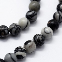 Netstone Natural Black Silk Stone/Netstone Beads Strands, Round, 10mm, Hole: 1mm, about 37pcs/strand,  14.76 inch(37.5cm)