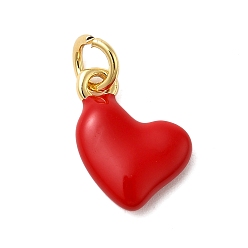 Красный Латунь эмаль прелести, с прыжковых колец, реальный 18 k позолоченный, без кадмия, без никеля и без свинца, сердце прелести, красные, 12.5x11.5x3 мм, отверстие : 3.5 мм