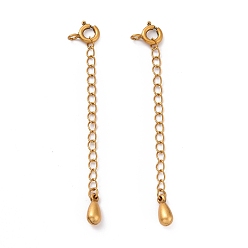 Antique Golden 925 Sterling Silver Chain Extenders, with Spring Ring Clasps & Charms, Teardrop, Antique Golden, 62x5.8mm, Hole: 1.6mm