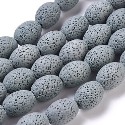 Серый Бусы из натуральной лавы, окрашенные, овальные, серые, 15x11 мм, отверстие : 1.6 мм, около 27 шт / нитка, 15.7 дюйм (40 см)
