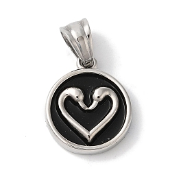 Нержавеющая Сталь Цвет 304 подвески из нержавеющей стали, с эмалью, плоский круглый с подвеской в виде лебедя, цвет нержавеющей стали, 16x14x2.5 мм, отверстие : 5.5x2.5 мм