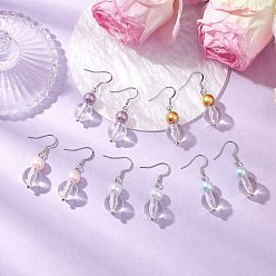 (52) Непрозрачная лаванда 5 пары акриловых висячих сережек, со стеклянными жемчужными бусинами и латунными крючками для серег, круглые, разноцветные, 39.5x12 мм