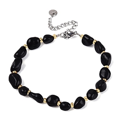 Obsidian Natural Obsidian Beaded Bracelets for Women, Nuggets, with 201 Stainless Steel Findings, 7-1/2 inch(19.2cm)
