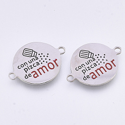 Нержавеющая Сталь Цвет 304 соединители цитат из нержавеющей стали, с эмалью, плоские круглые со словом, цвет нержавеющей стали, 21.5x16x1 мм, отверстие : 1.4 мм