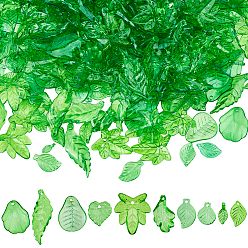 Зеленый лайм 500 шт 10 стили прозрачные акриловые подвески, лист, зеленый лайм, 10.5~27x11~24x1.2~3.5 мм, отверстие : 1.2~2 мм, 50 шт / стиль