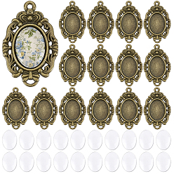 Antique Bronze 30Pcs Tibetan Style Alloy Pendant Cabochon Settings, Oval, 30Pcs Transparent Oval Glass Cabochons, Antique Bronze, 30x19mm