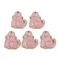 Светло-Коралловый Подвески из эмали и сплава, золотой свет, без кадмия, без никеля и без свинца, кошка, свет коралловый, 21x18.5x2 мм, отверстие : 1.4 мм