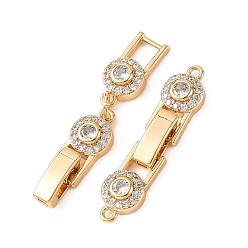 Real 18K Gold Plated SHEGRACE Brass Micro Pave Clear Cubic Zirconia Fold Oval Clasps, Flat Round, Cadmium Free & Lead Free & Nickel Free,, Real 18K Gold Plated, 37x7.5x4mm