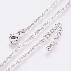 Real Platinum Plated Long-Lasting Plated Brass Chain Necklaces, with Lobster Claw Clasp, Nickel Free, Real Platinum Plated, 18.1 inch (46cm), 1.5mm