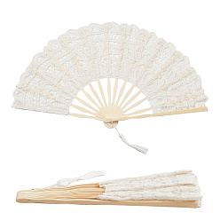 Желтая Старая Ткань  Кружевной веер, декоративные складные веера с бамбуковыми кисточками, для украшения танцевальной вечеринки, старое кружево, 380x27x61 мм