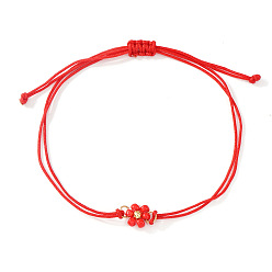 Красный Регулируемые браслеты из стеклянных бисерных звеньев, Браслеты из вощеной нити, плетеные для женщин, цветок, красные, 11.02 дюйм (28 см)