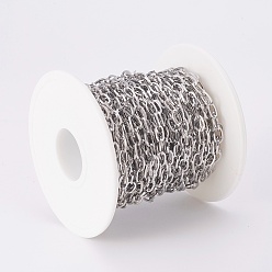 Stainless Steel Color 304 Stainless Steel Cable Chains, Unwelded, with Spool, Flat Oval, Stainless Steel Color, 7x4x1mm, about 32.8 Feet(10m)/roll