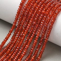 Carnelian Dyed & Heated Natural Carnelian Beads Strands, Faceted, Rondelle, 4x2.5mm, Hole: 0.8mm, about 166pcs/strand, 15.35''(39cm)