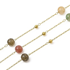 Настоящее золото 18K Ионное покрытие (ip) 304 звенья цепи из нержавеющей стали, с катушкой, с агатом, пайки, реальный 18 k позолоченный, 6 мм, около 32.81 бусин: 3мм, интервал между связями: 21.5мм, футы(10м)/рулон