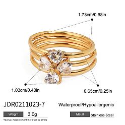 Клевер 3шт. 316 Кольца для пальцев из хирургической нержавеющей стали с прозрачными кубическими циркониями для женщин, золотые, клевер, размер США 7 (17.3 мм)