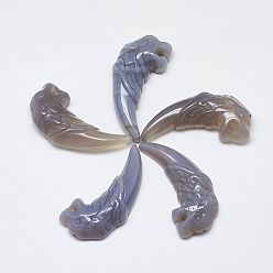 Серый агат Естественно серый агат большие кулоны, Форма зуба волка, 49~53x22~24x9~13 мм, отверстие : 1 мм