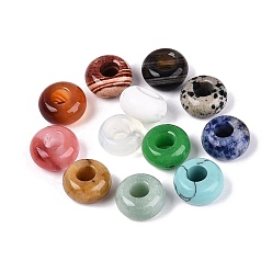 Pierre Mélangete Perles européennes en pierre mélangée naturelle et synthétique, rondelle lisse, Perles avec un grand trou   , 13~14x6~8mm, Trou: 5.5~6mm