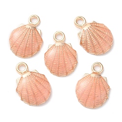 Pink Подвески из эмали и сплава, оболочка, золотой свет, розовые, 19x13x4 мм, отверстие : 1.4 мм