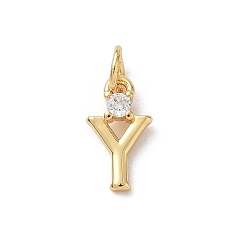 Letter Y Латунные подвески из прозрачного кубического циркония, письмо амулеты, с целью перехода в кольце, стойки покрытие, долговечный, без свинца и без кадмия, реальный 18 k позолоченный, Письмо Y, 12~12.5x3~10x2.3 мм, отверстие : 3.3 мм